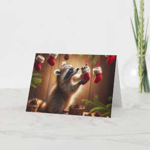 Julhälsningskort för Raccoon woodland Helgkort