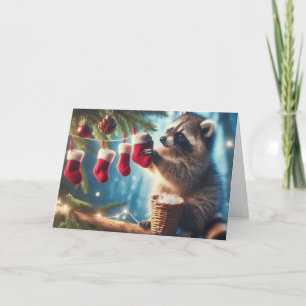 Julhälsningskort för Raccoon woodland Helgkort