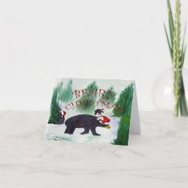 Julhälsningskort för svarta björnar med jultema. kort