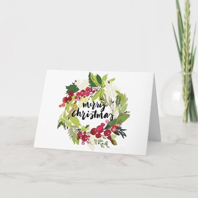 Julhälsningskort: "Holly-julkrans" Helgkort (Framsida)