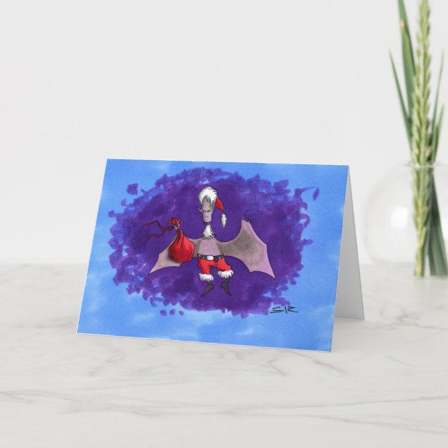 Julhälsningskort i Santa Fladdermus Helgkort (Framsida)