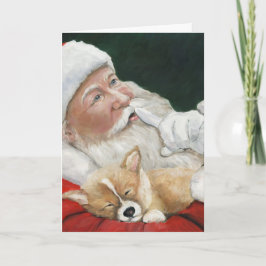 Julhälsningskort i Santa och Corgi Valp Helgkort