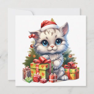 Julhälsningskort Kattunge Julkort