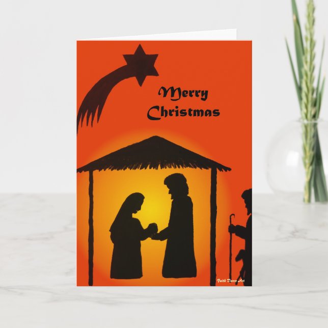Julhälsningskort med Nativitetshyllett Silhouette Helgkort (Framsida)