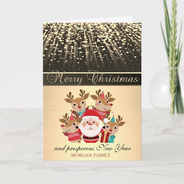 Julhälsningskort med Renar och Tomte Helgkort (Framsida)