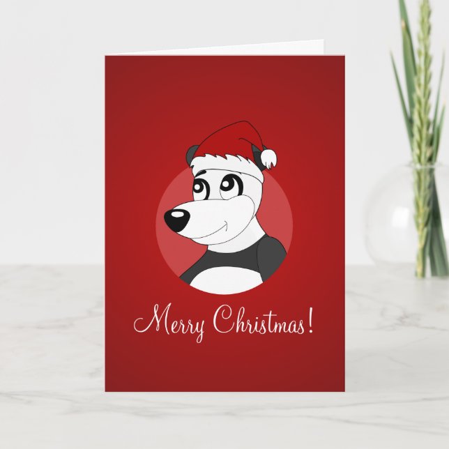 Julhälsningskort med seriefigur av panda helgkort (Framsida)