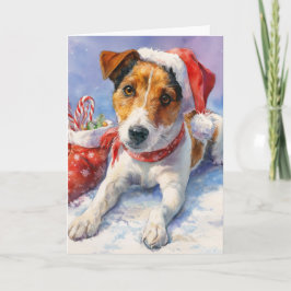 Julhälsningskort med söt Jack Russell Helgkort