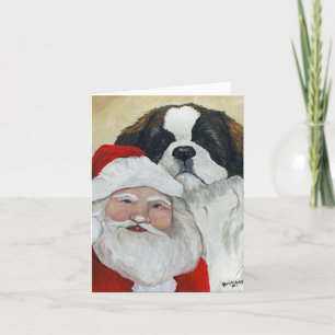 Julhälsningskort med St Bernard & Tomte Hund Konst Kort