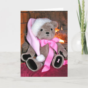 Julhälsningskort - Nalle i rosa hatt. Helgkort