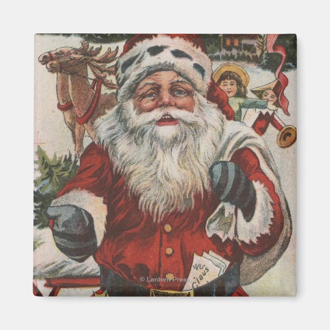 JulhälsningTomten med Hjort och barn Magnet (Framsidan)