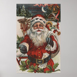JulhälsningTomten med Hjort och barn Poster