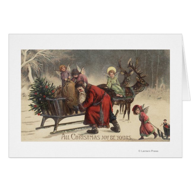 JulhälsningTomten och Sleigh Hälsningskort (Framsidan Horizontal)