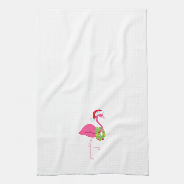 Julhandduk med den rosa flamingoen kökshandduk (Vertikal)