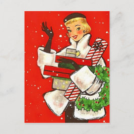 Julhandelsflicka, vintage julhälsning vykort