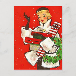 Julhandelsflicka, vintage julhälsning vykort