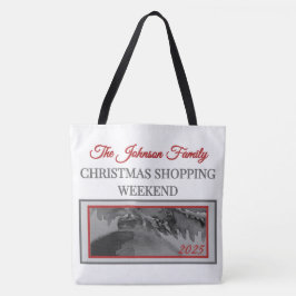Julhandelshelg för familjen med röda ornament tygkasse