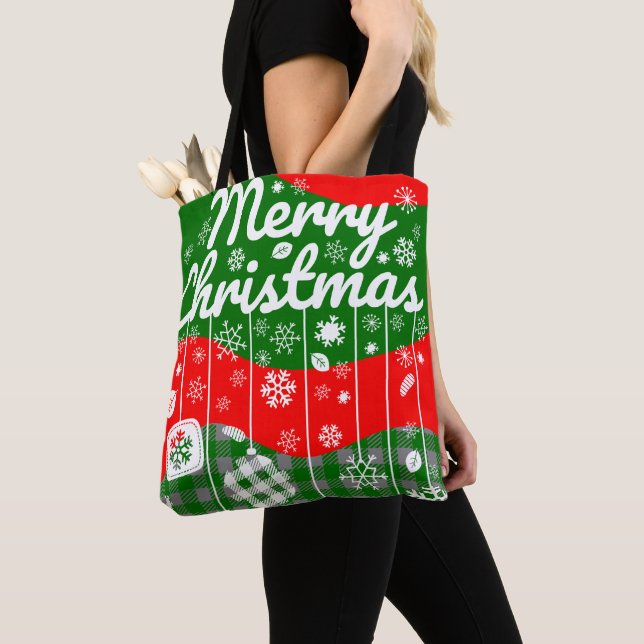 Julhandelsväska – Vita Ornament Tygkasse (Närbild)