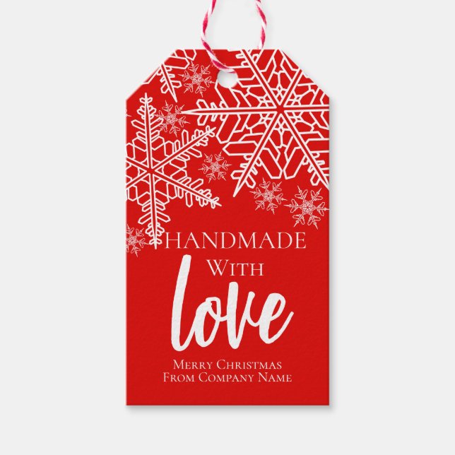 Julhandgjord med kärlek Snöflinga Presentetikett (Framsidan)