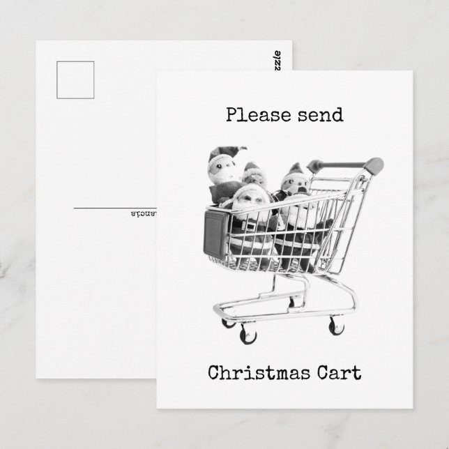 Julhandlare i kundvagn postkort vykort (Fram/baksida)