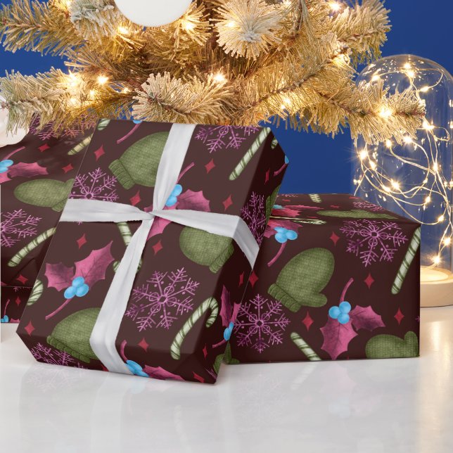 Julhandskar, Snöflingor, Pepparmintstickor Presentpapper (Helgdagar)
