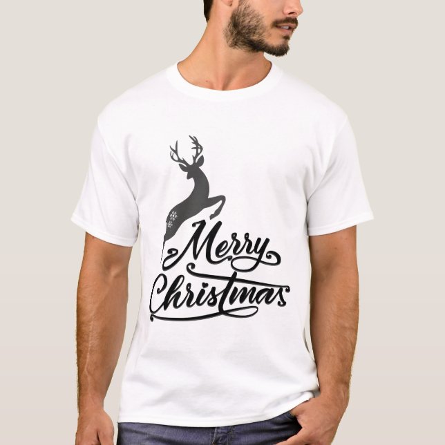 Julhandskriven, jumpande Hjort och snöflingor T Shirt (Framsida)