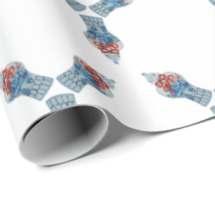 Julhandsmålade blå och vit ingefära Burk Presentpapper