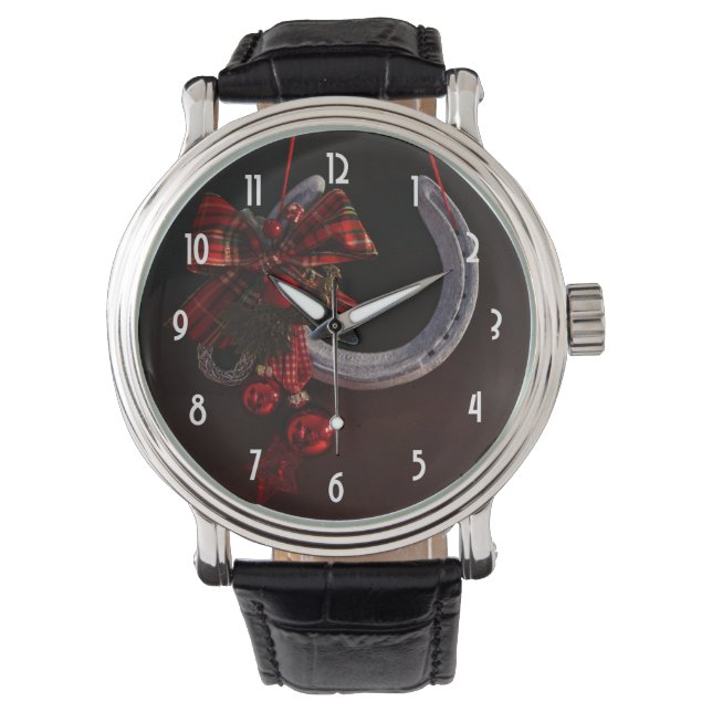 Julhängande hästsko ridfoto armbandsur (Framsida)