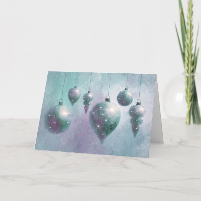 Julhängare Teal Baubles Foldat Helgdag Card Helgkort (Framsida)