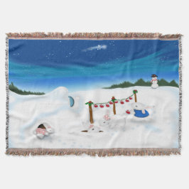 Julharen familj med snöman mysfilt