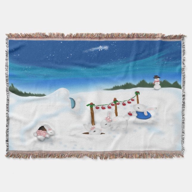 Julharen familj med snöman mysfilt (Framsidan)