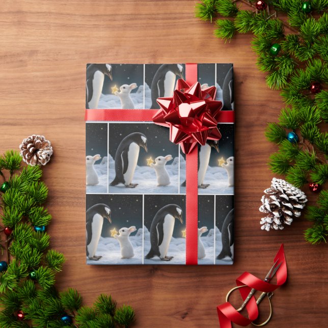 Julharen och pingvinen med stjärna presentpapper (Julgåva)