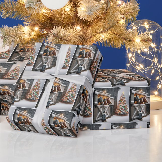 Julhäst Barn med Träd Presentpapper (Helgdagar)