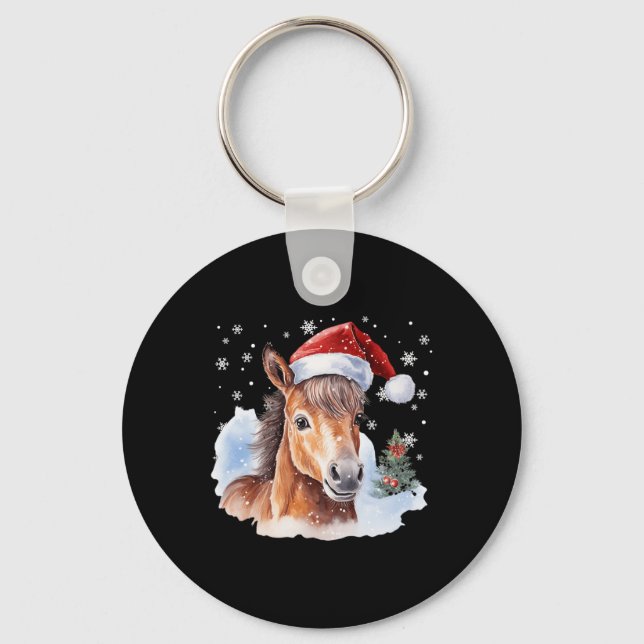 Julhäst, hästhäst, Santa Hat, djurhäst Nyckelring (Framsida)