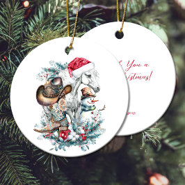 Julhäst i Santa cowboystövlar Julgransprydnad Keramik