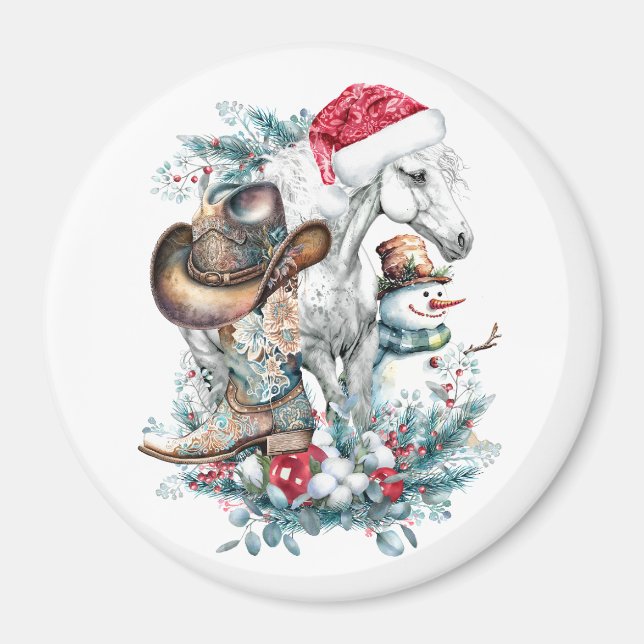 Julhäst i Santa cowboystövlar Magnet (Framsidan)