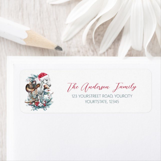 Julhäst i Santa cowboystövlar Returadress Etikett (Insitu)