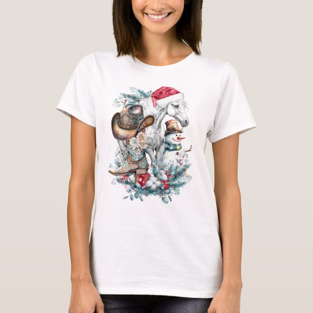 Julhäst i Santa cowboystövlar T Shirt (Framsida)
