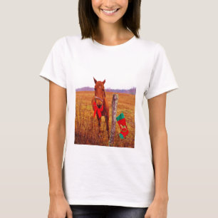 Julhäst med båge och strumpor tee shirt