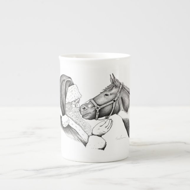 Julhäst och Jultomten Benporslin Mugg (Framsidan)