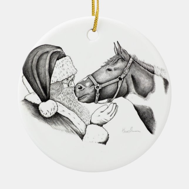 Julhäst och Jultomten Julgransprydnad Keramik (Framsidan)