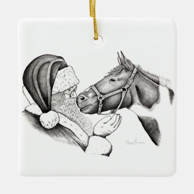 Julhäst och Jultomten Julgransprydnad Keramik (Framsida)