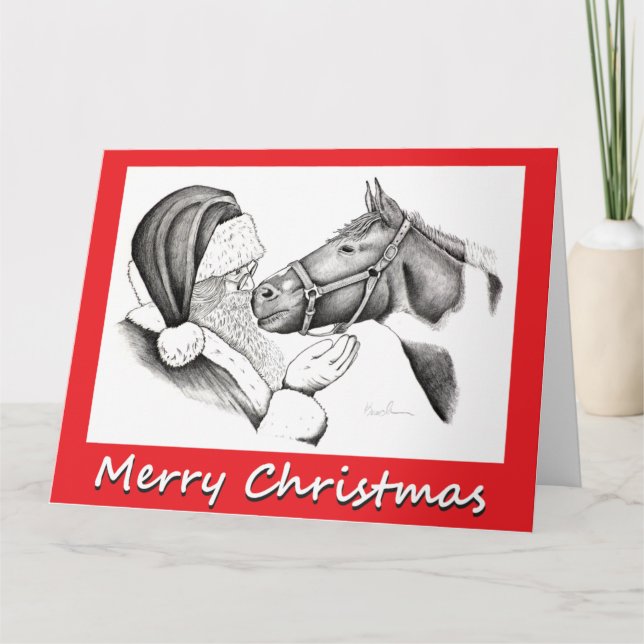 Julhäst och Jultomten Tack Kort (Framsida)