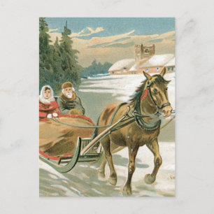 Julhäst och Sleigh Helg Vykort
