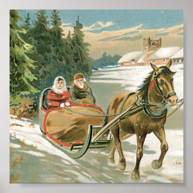 Julhäst och Sleigh Poster (Framsidan)