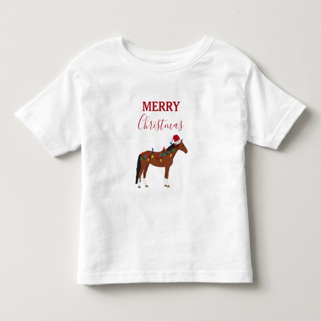 Julhäst Santa hatt Xmas-ljus  T Shirt (Framsida)