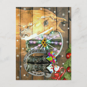 Julhäst Wagon Wheel CowboyBoots Garland Vykort