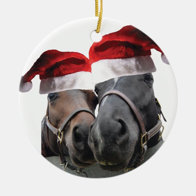 Julhästar med Jultomten Hat Julgransprydnad Keramik (Framsidan)