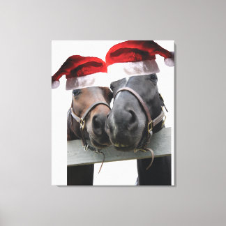 Julhästar med Jultomten Hatt Canvastryck