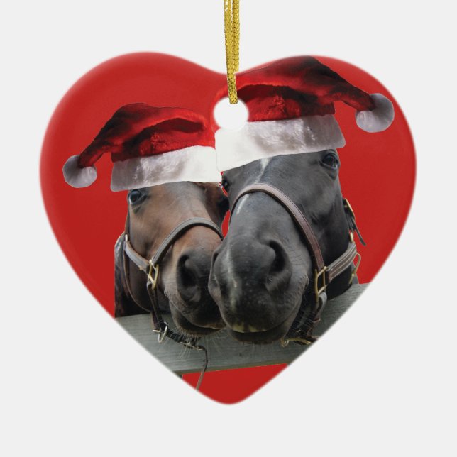 Julhästar med Jultomten Hatt Julgransprydnad Keramik (Framsidan)