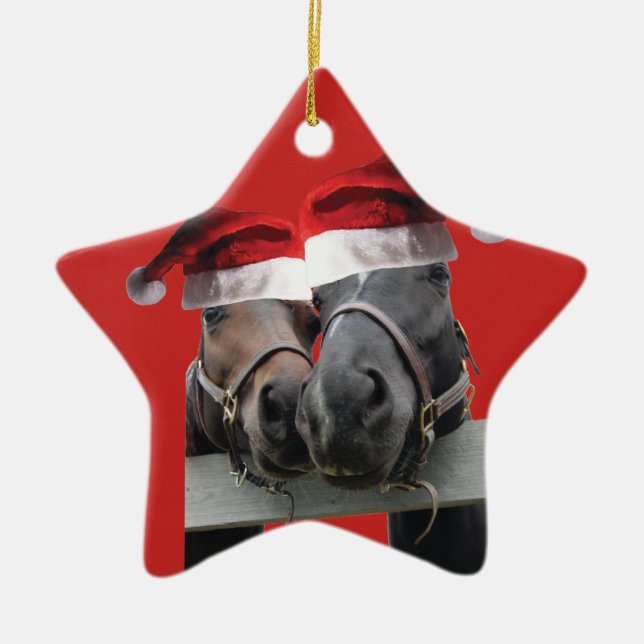 Julhästar med Jultomten Hatt Julgransprydnad Keramik (Framsidan)
